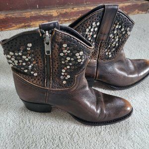 Frye - Deborah studded short brown boots, size 7